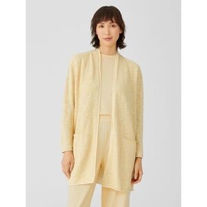 Eileen Fisher Organic Cotton Linen Slub Long Cardigan in Butter Yellow Size M